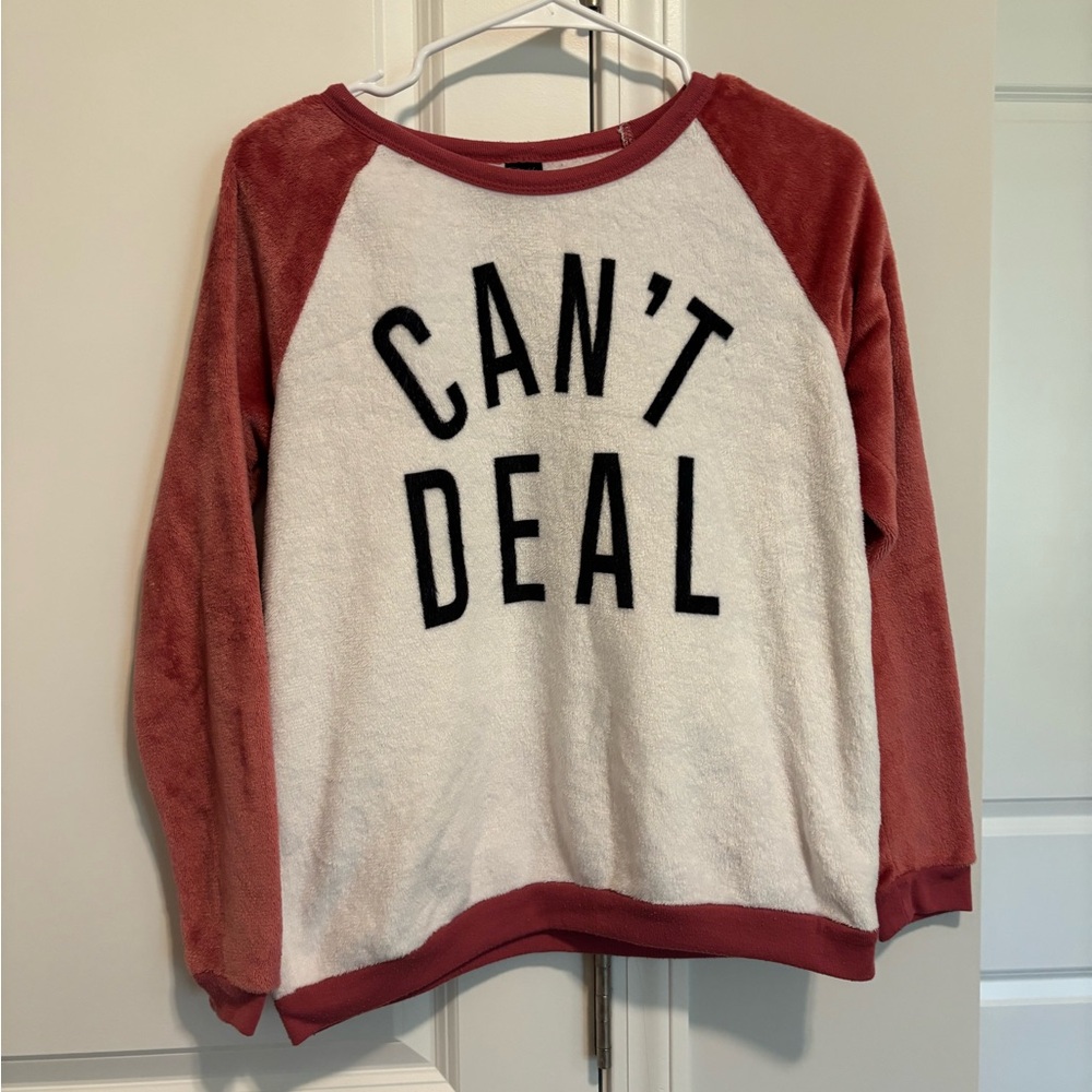 Cold Crush Two-Tone 'CAN'T DEAL' Crew Sweater - White & Dusty Rose